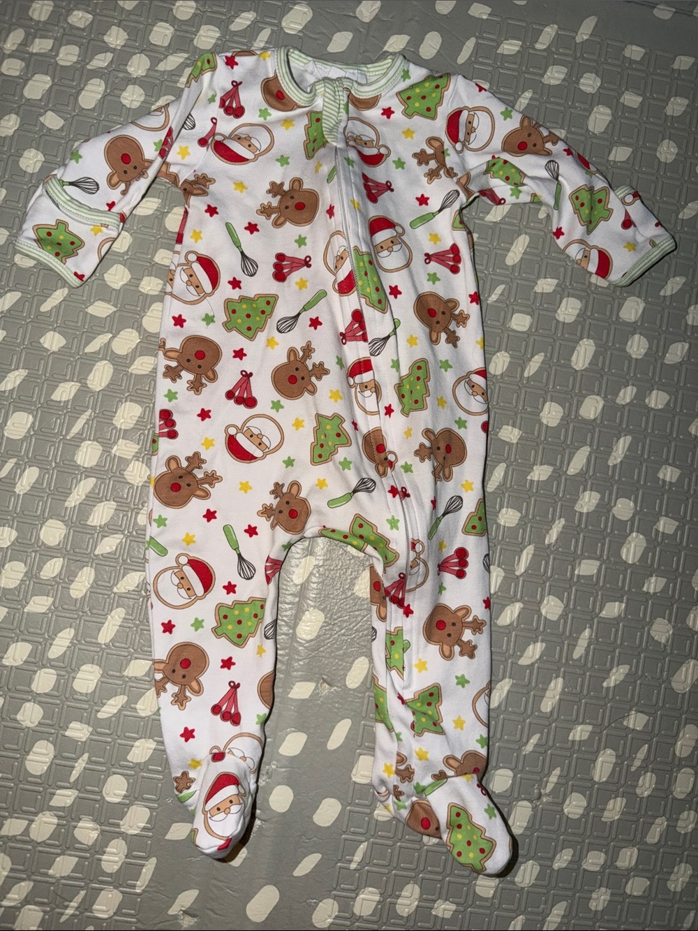 Magnolia Baby Christmas Print Footed One-Piece - White with Green & Red